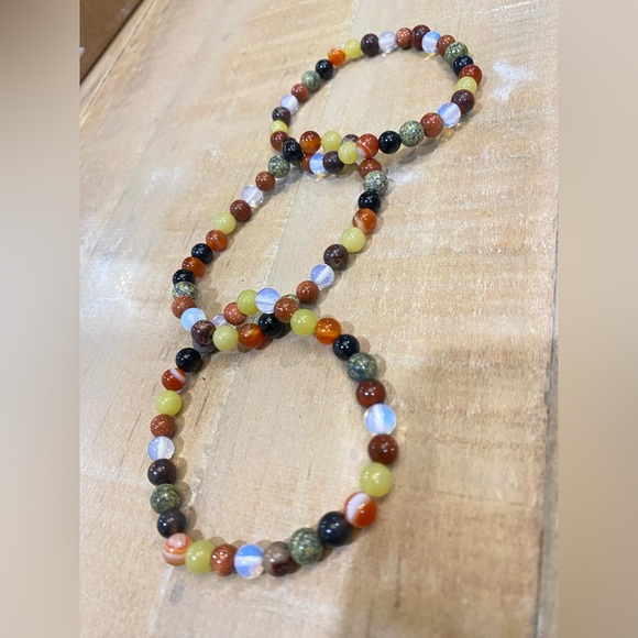 Multi color hard stone beaded intertwined bracelet stretch Opal onyx - Picture 7 of 10